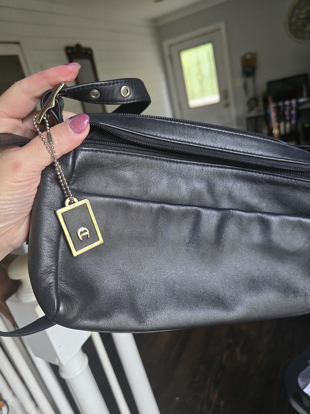 Aigner Black Leather Crossbody with Gold Accent